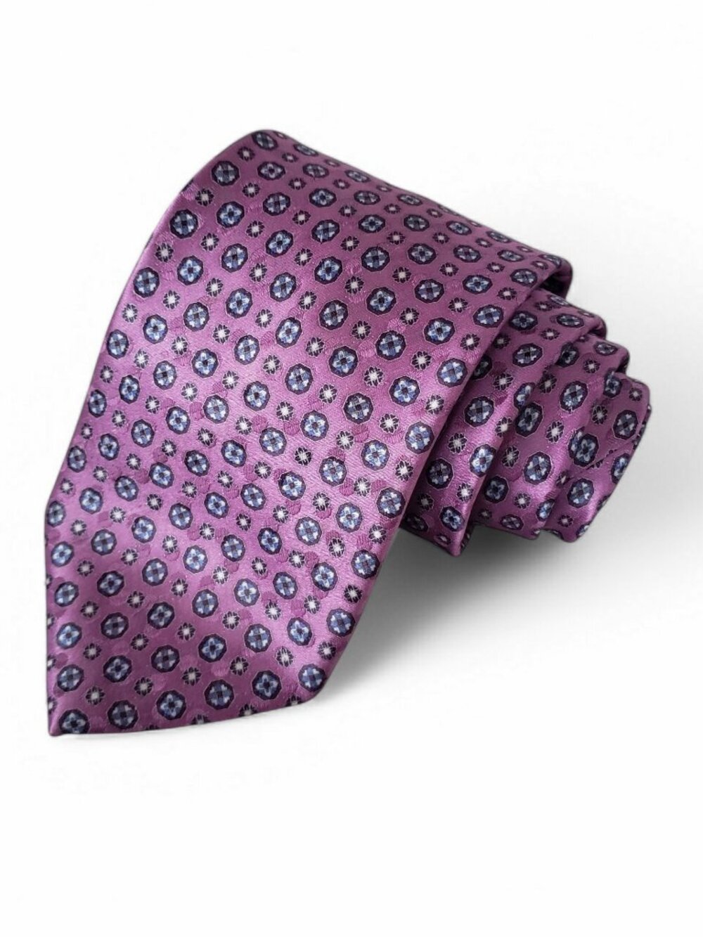 Ermenegildo Zegna Silk Long Tie Purple Floral Polka Dot Made In Italy